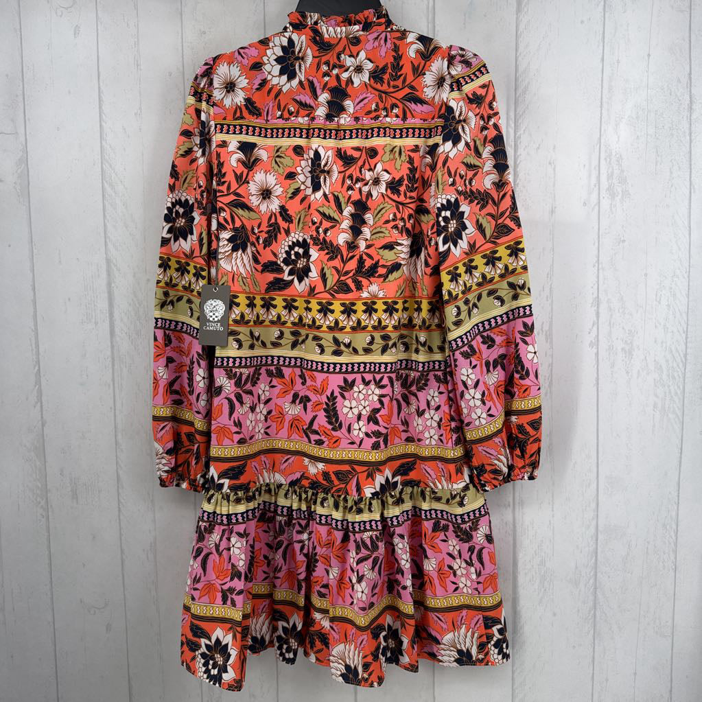 R158 2 flo print tie-front l/s dress