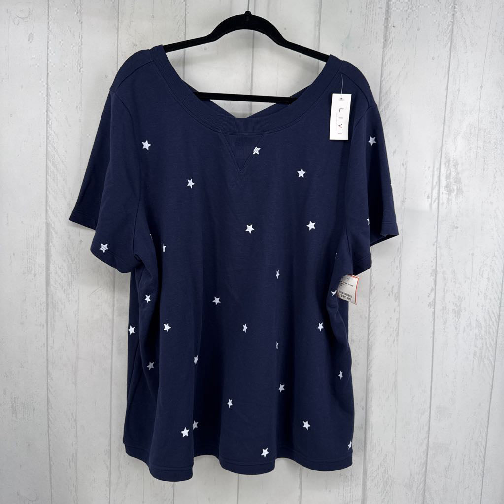 22/24 criss cross back star print s/s tee
