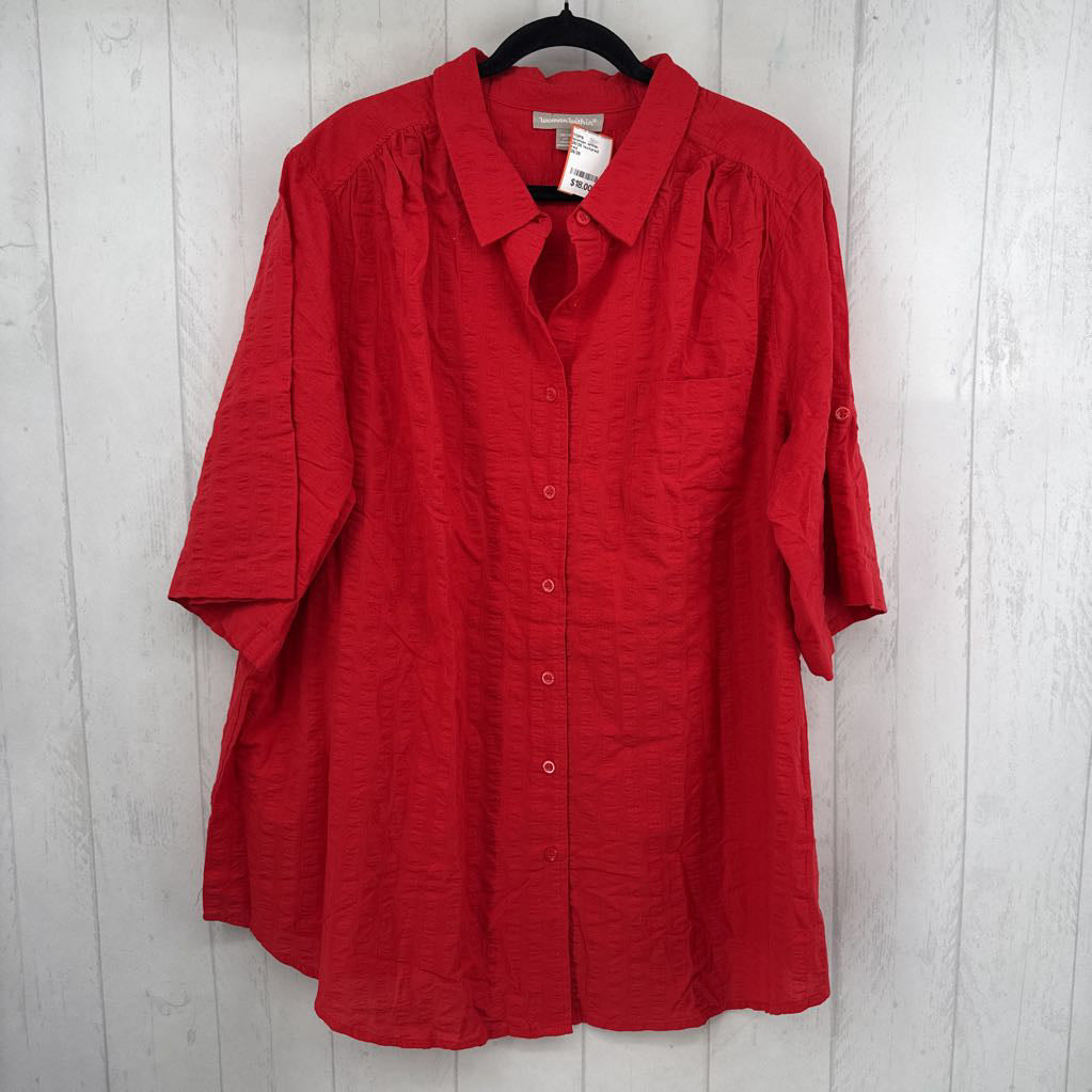 26/28 textured button down s/s top