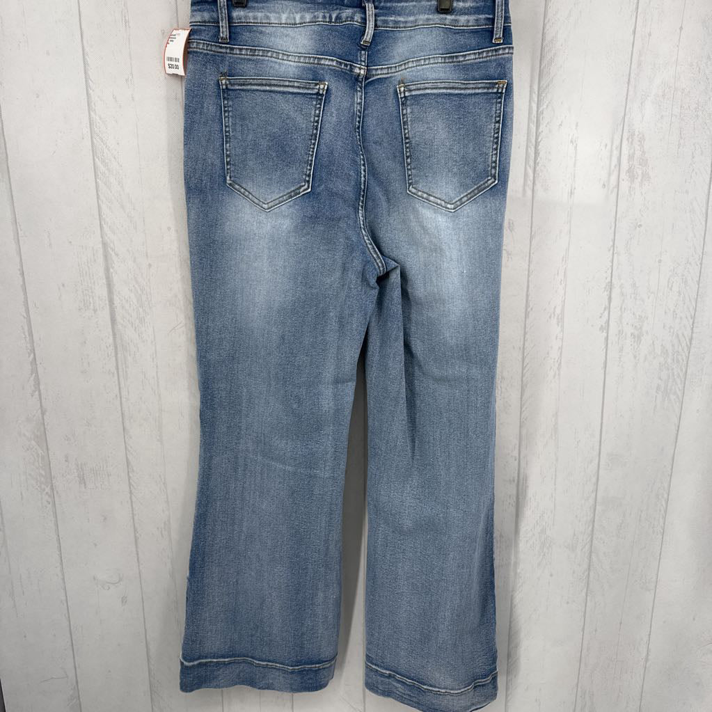 L daisy embroidered wide leg jean