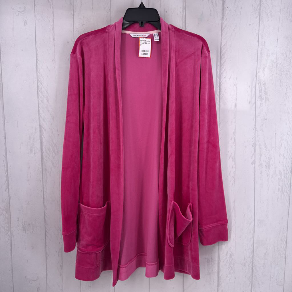 M velour open front cardi