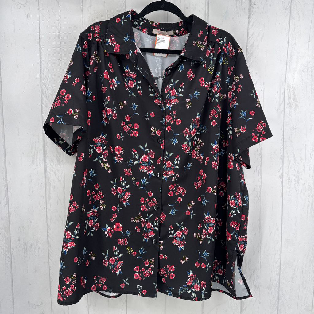22/24 flo print button down s/s top