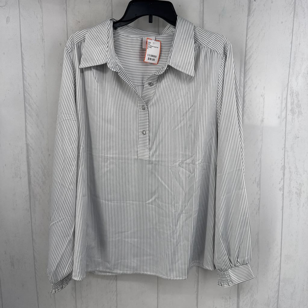 XL striped quarter button l/s top