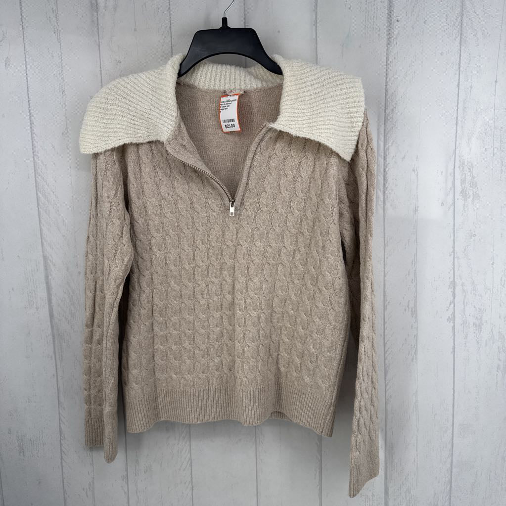 M cable knit quarter zip sweater