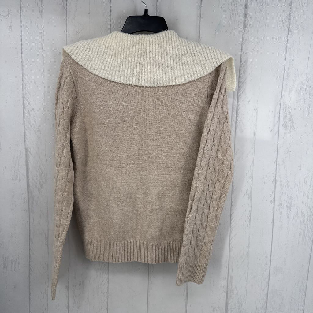 M cable knit quarter zip sweater