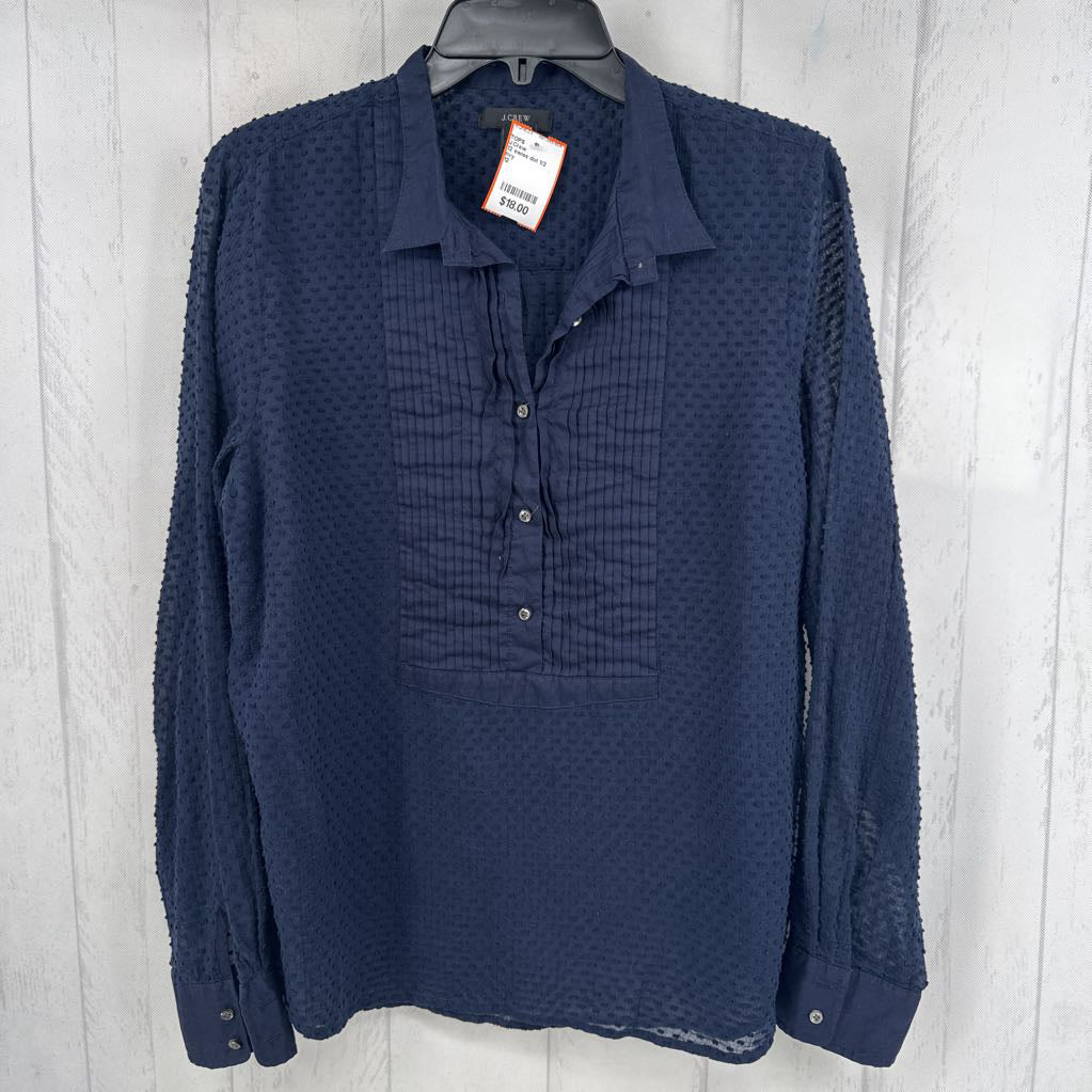 12 swiss dot 1/2 button down l/s top