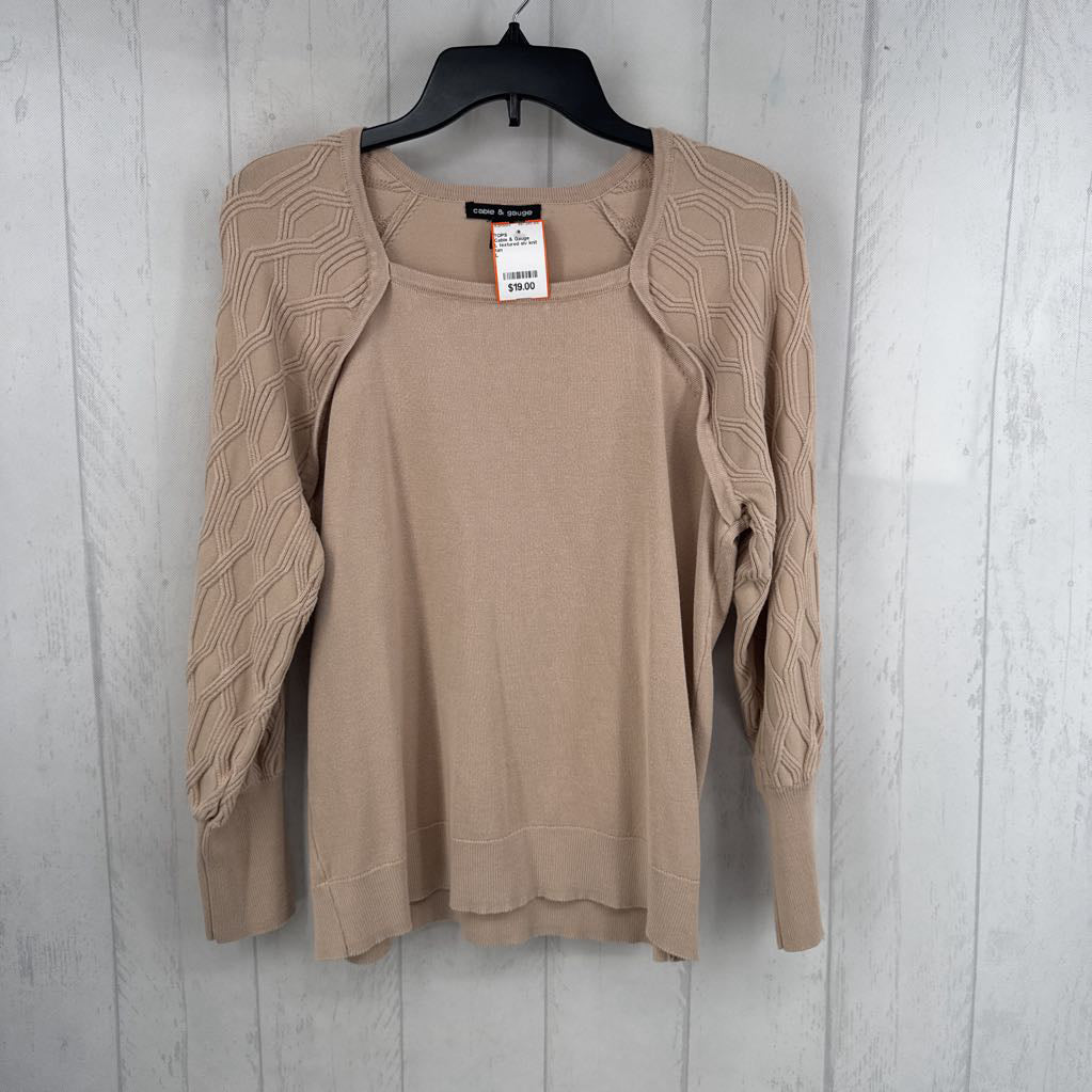 L textured slv knit top l/s