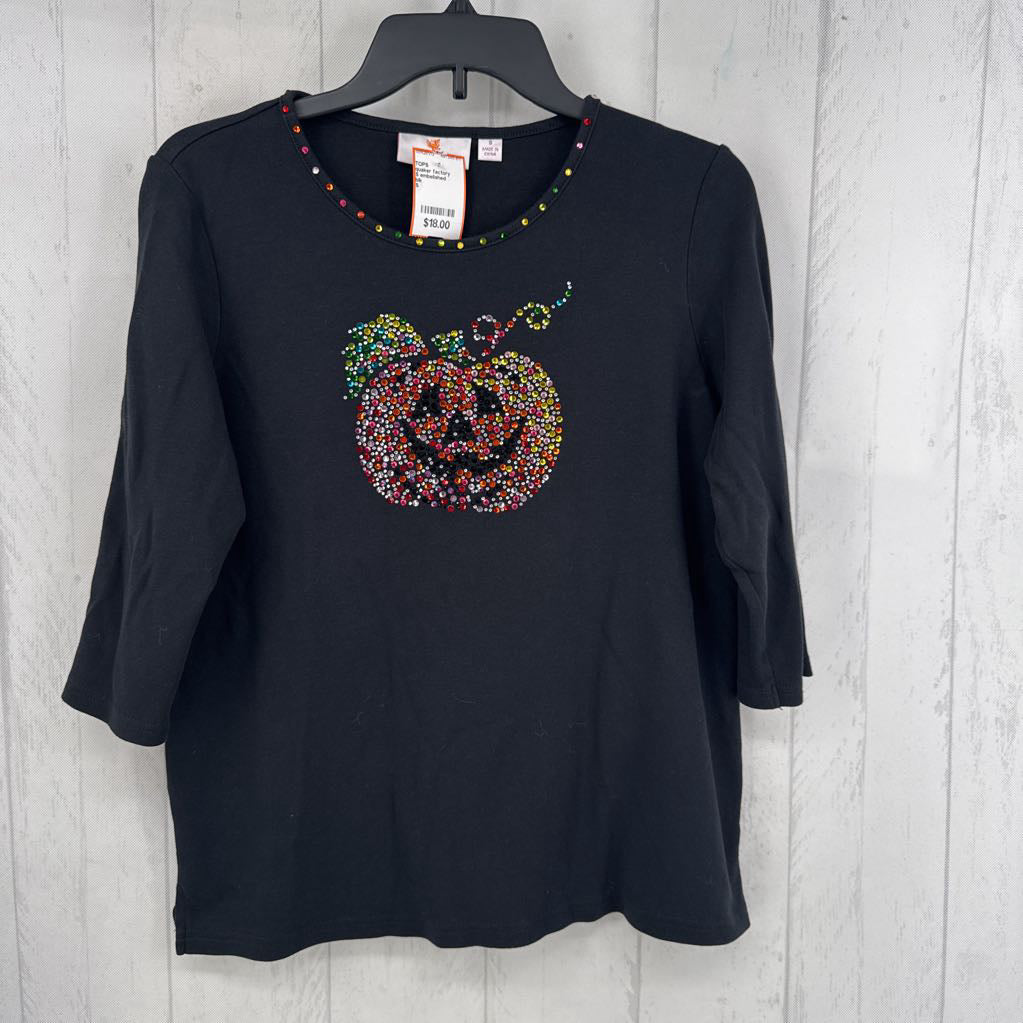 S embelished pumpkin elbow slv top