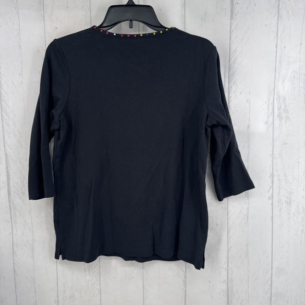 S embelished pumpkin elbow slv top