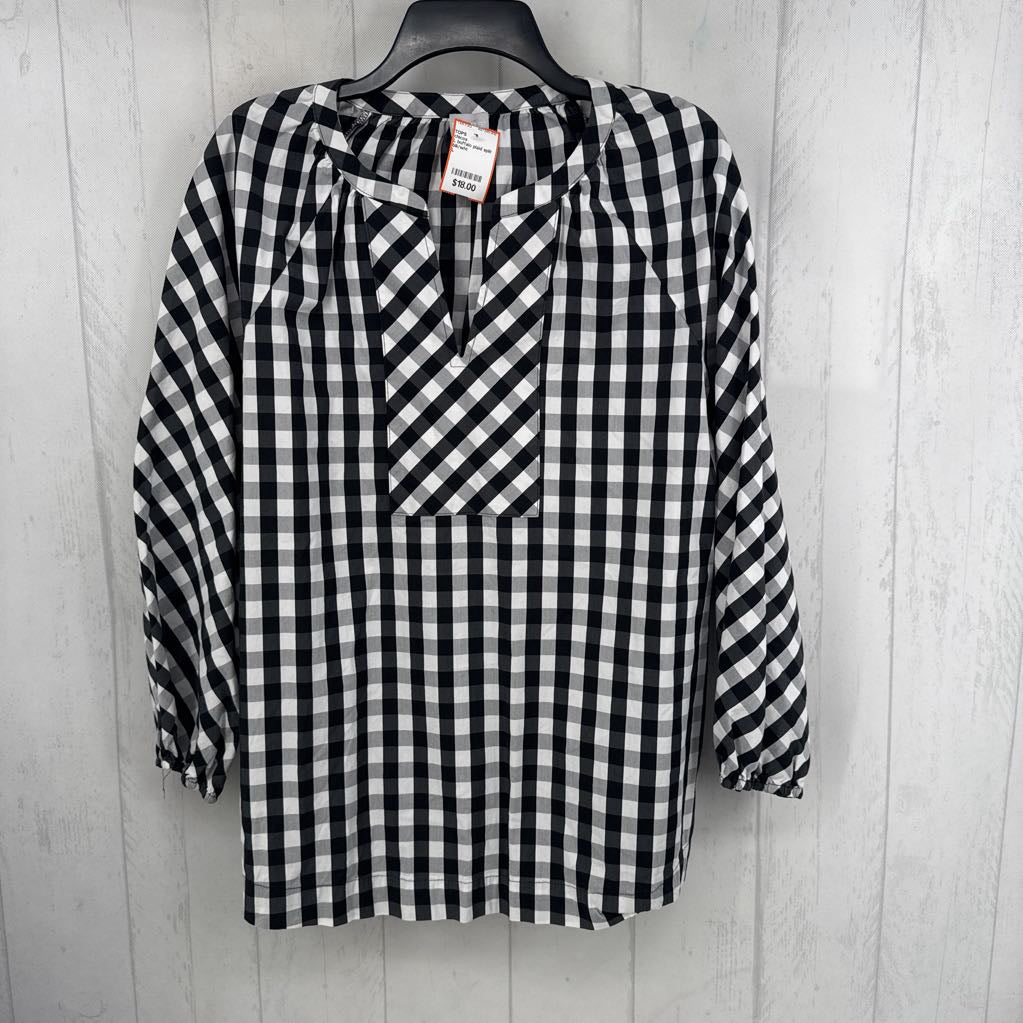 L buffalo plaid split neck l/s top