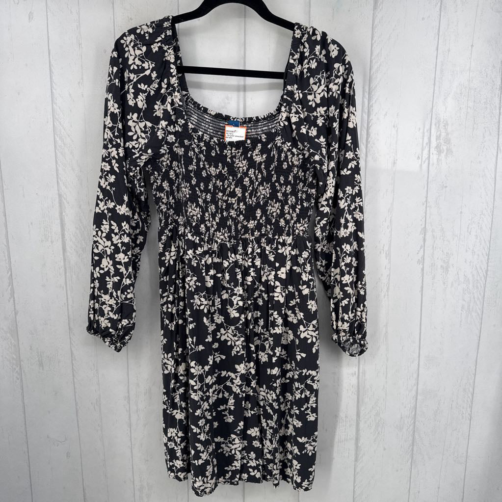 L flo print smocked l/s dress