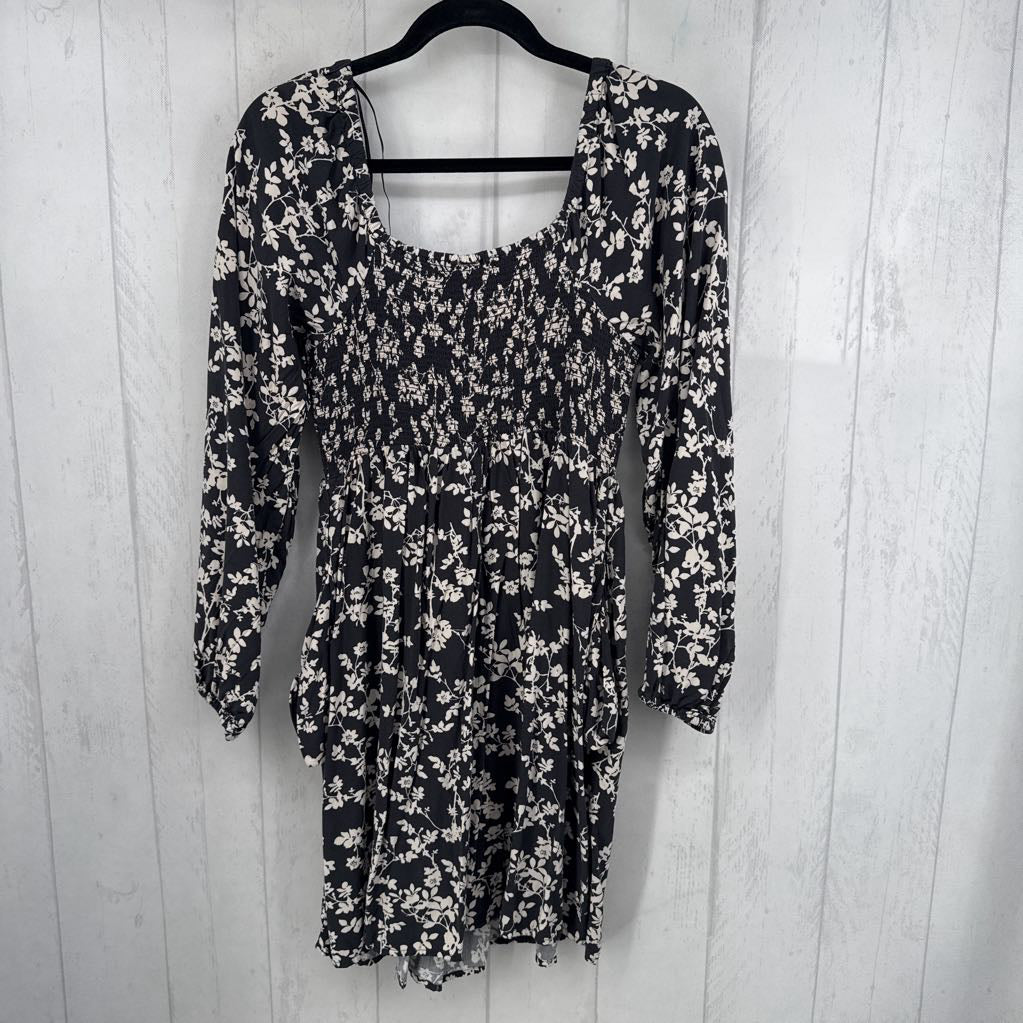 L flo print smocked l/s dress
