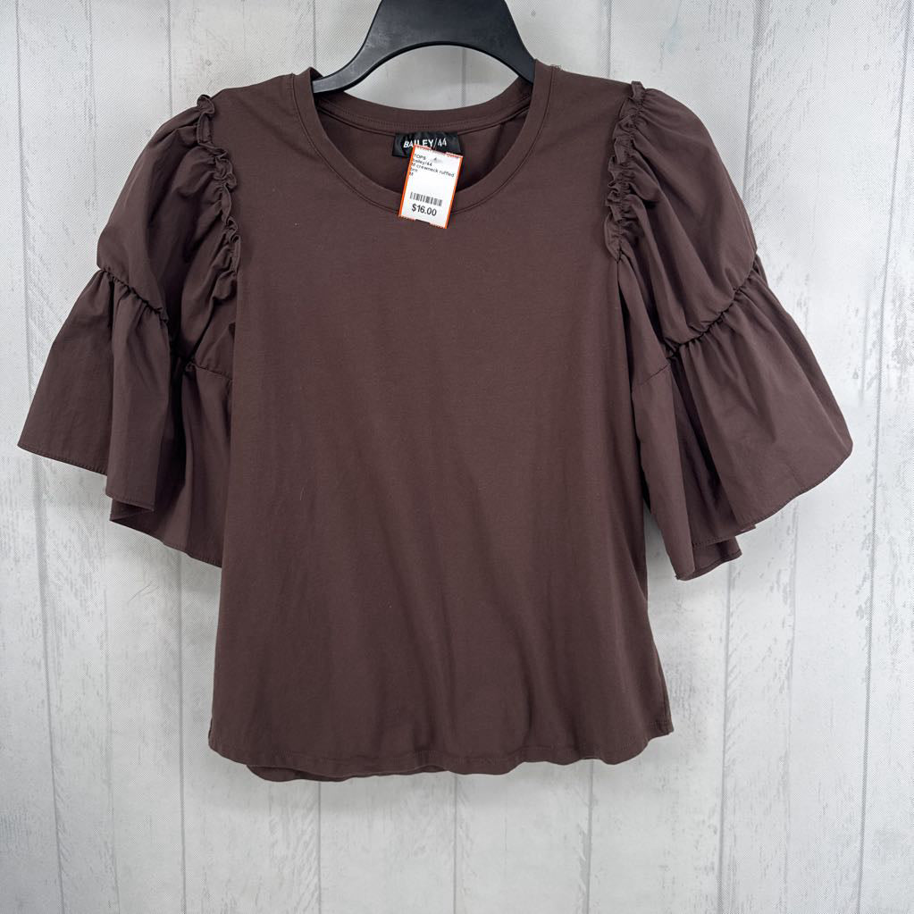 M crewneck ruffled slv tee s/s