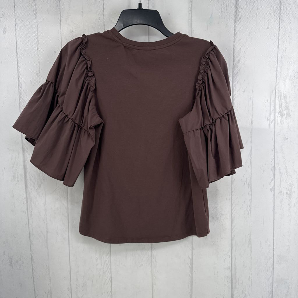 M crewneck ruffled slv tee s/s