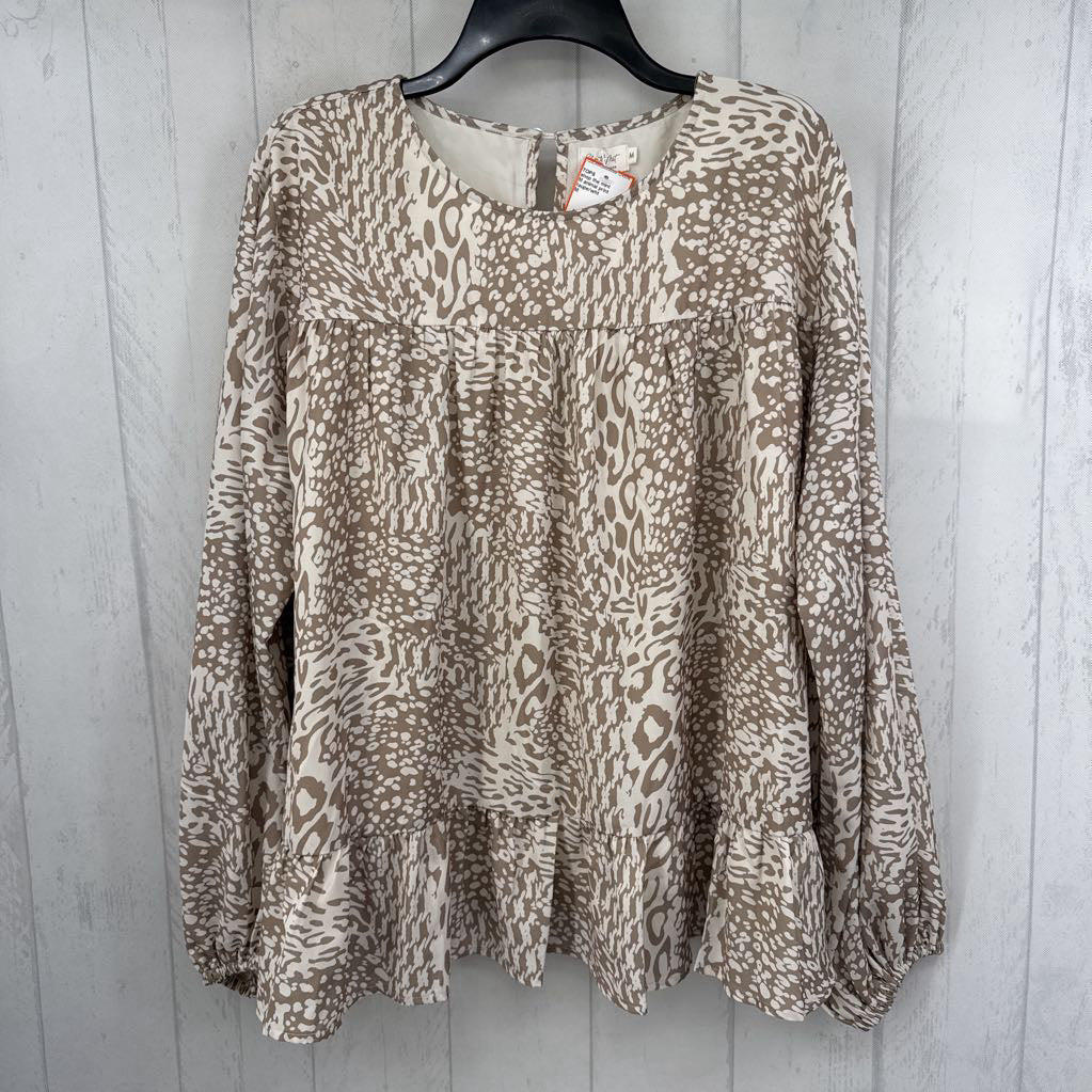 M animal print tiered l/s top