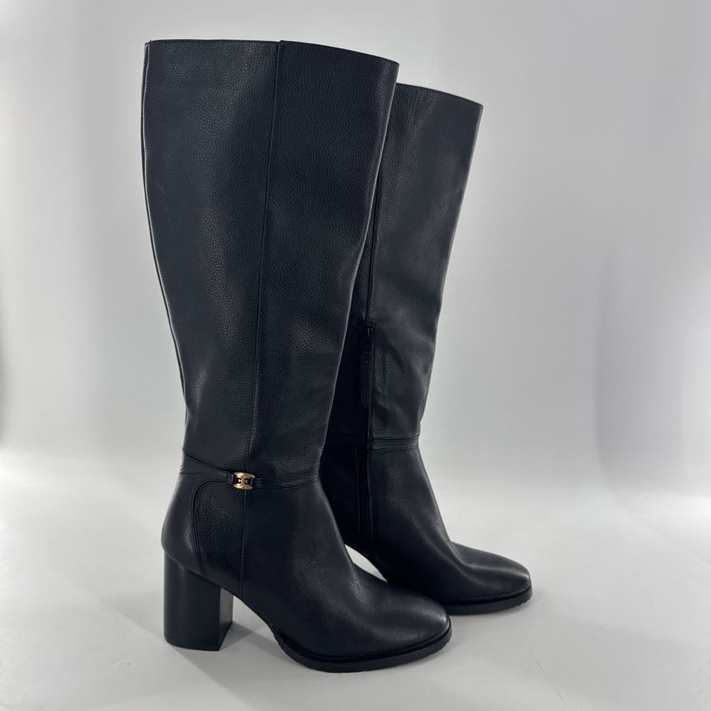 9 knee high block heel side zip boots