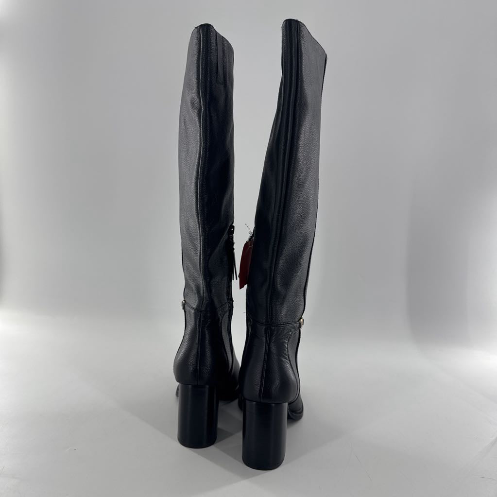 9 knee high block heel side zip boots