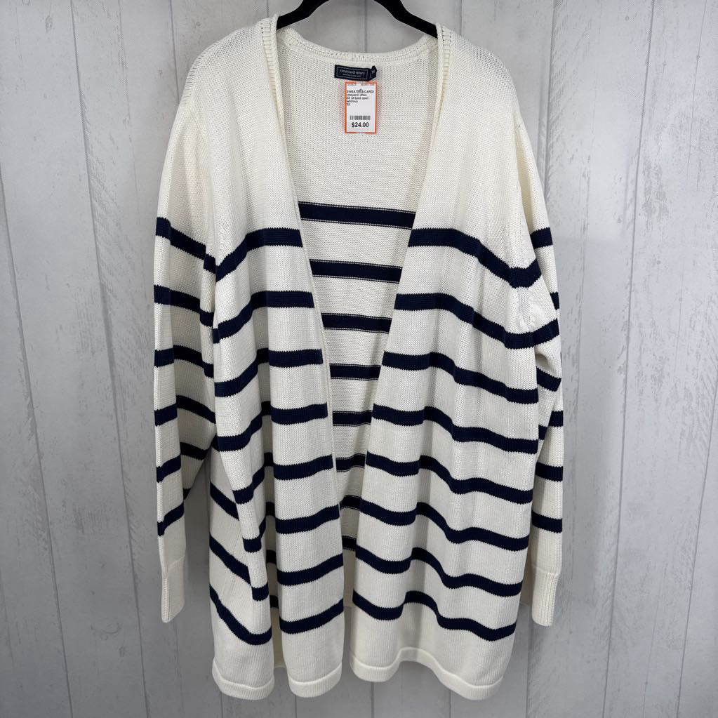3X striped open front cardi