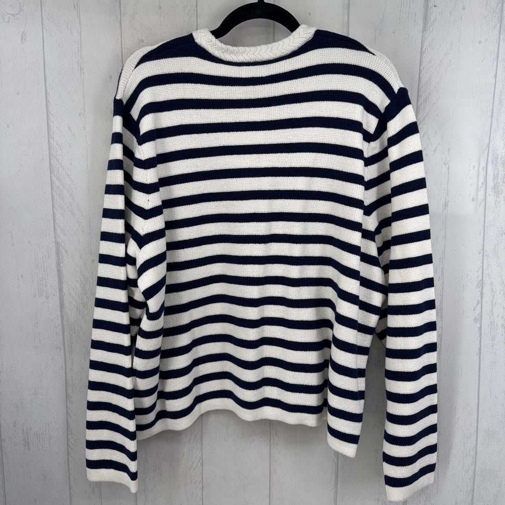 R138 2X striped button down sweater