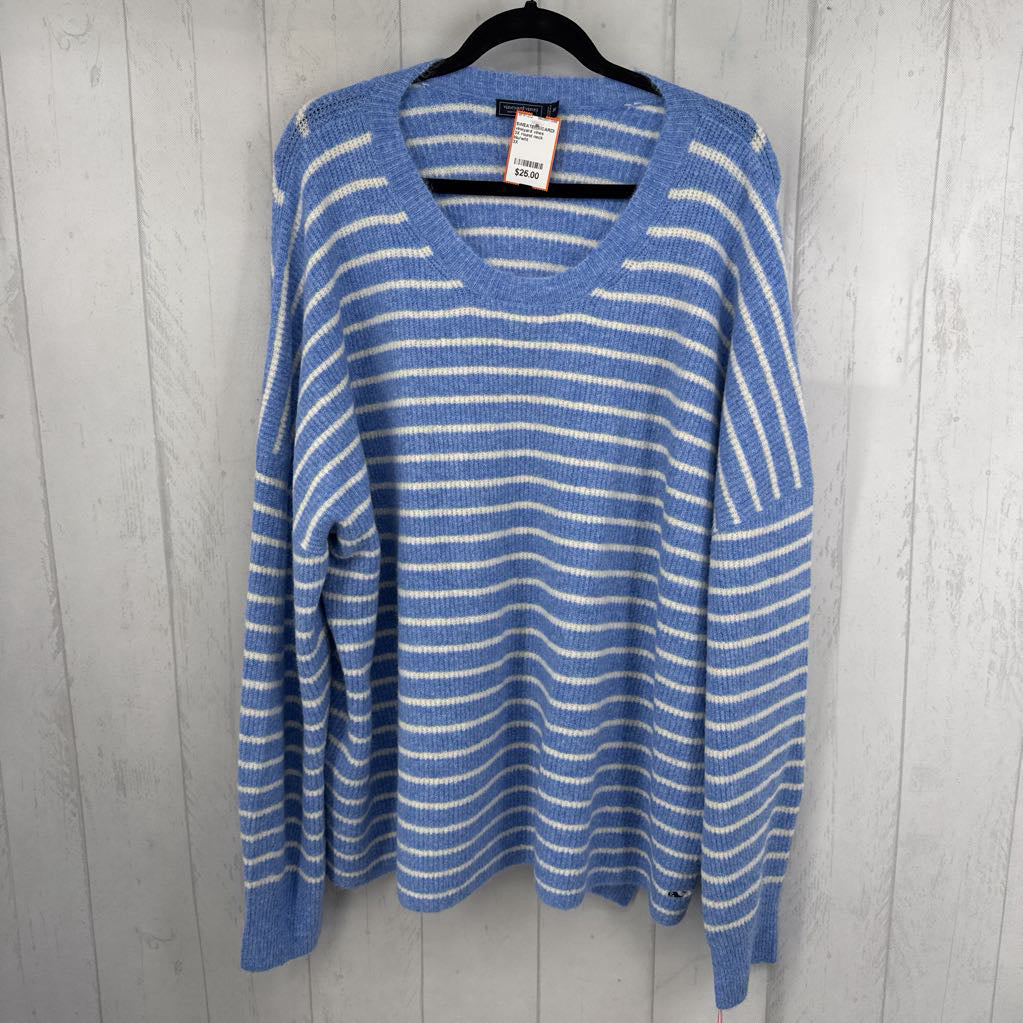 3X round neck striped sweater