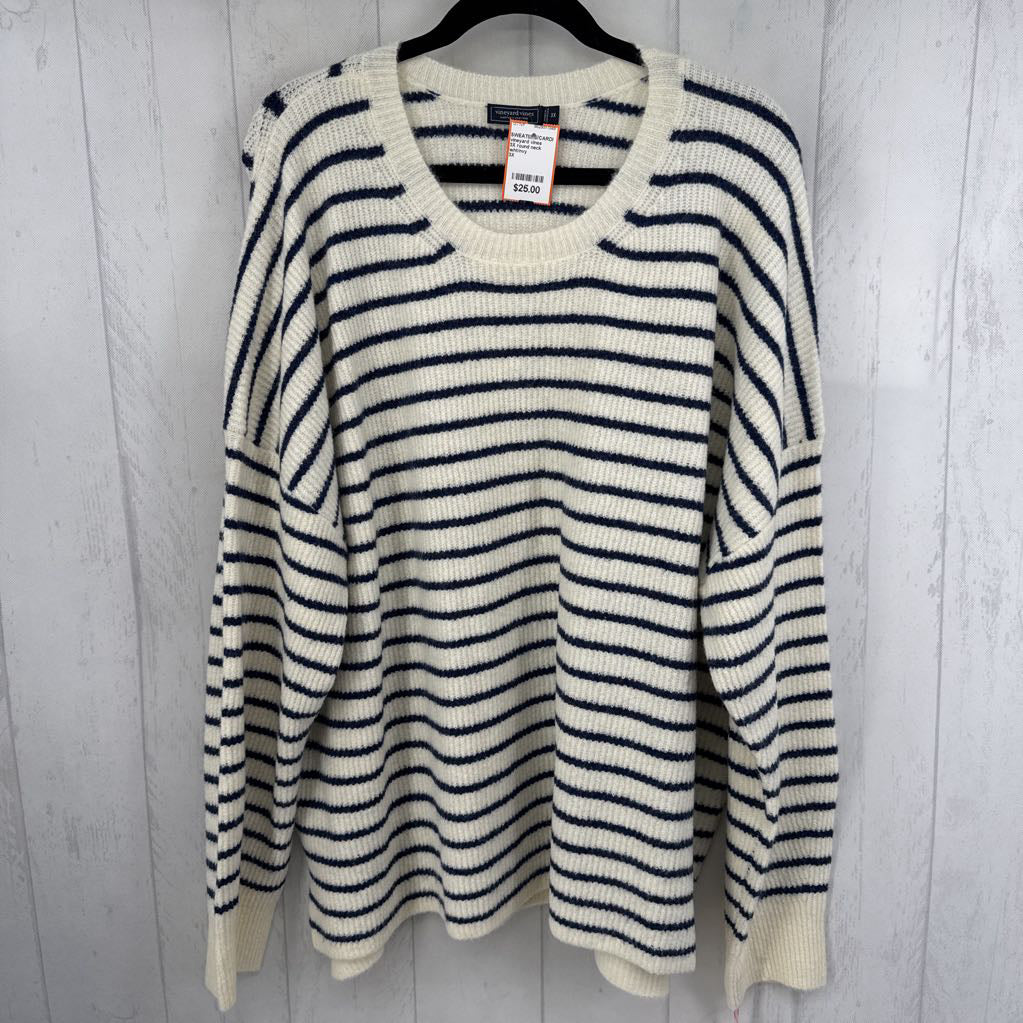 3X round neck striped sweater