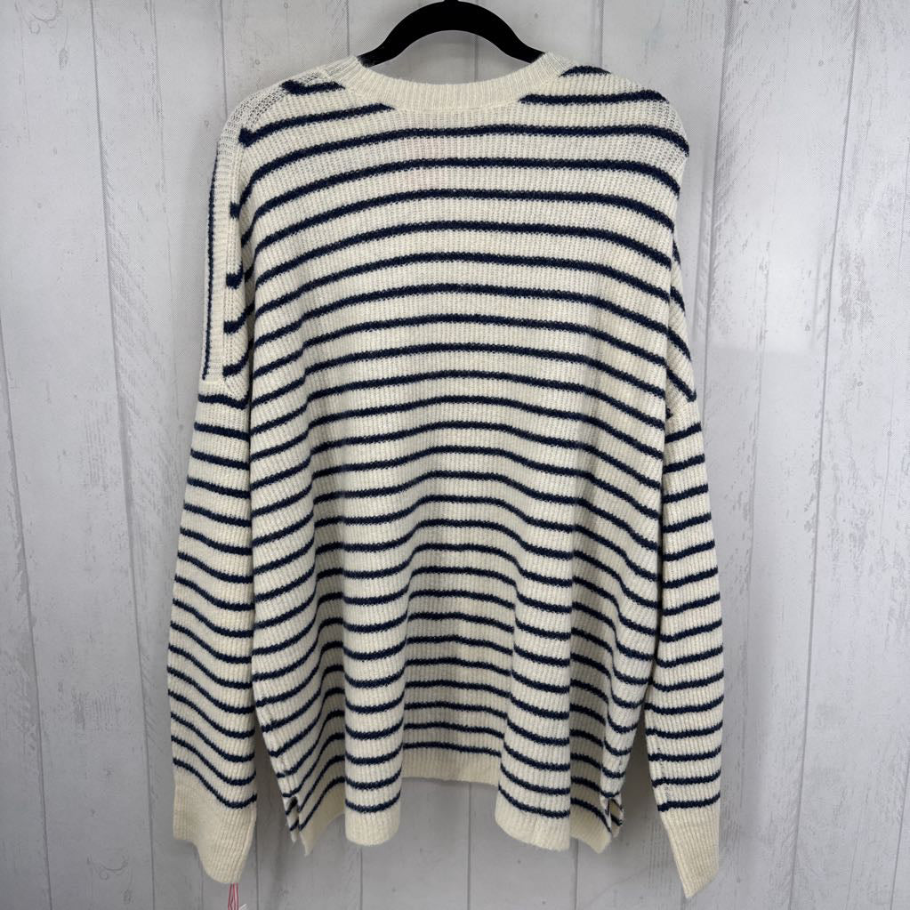 3X round neck striped sweater