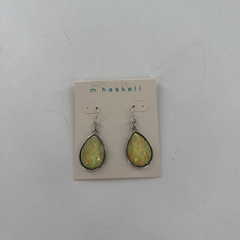 silver irridescent stone dangle earrings