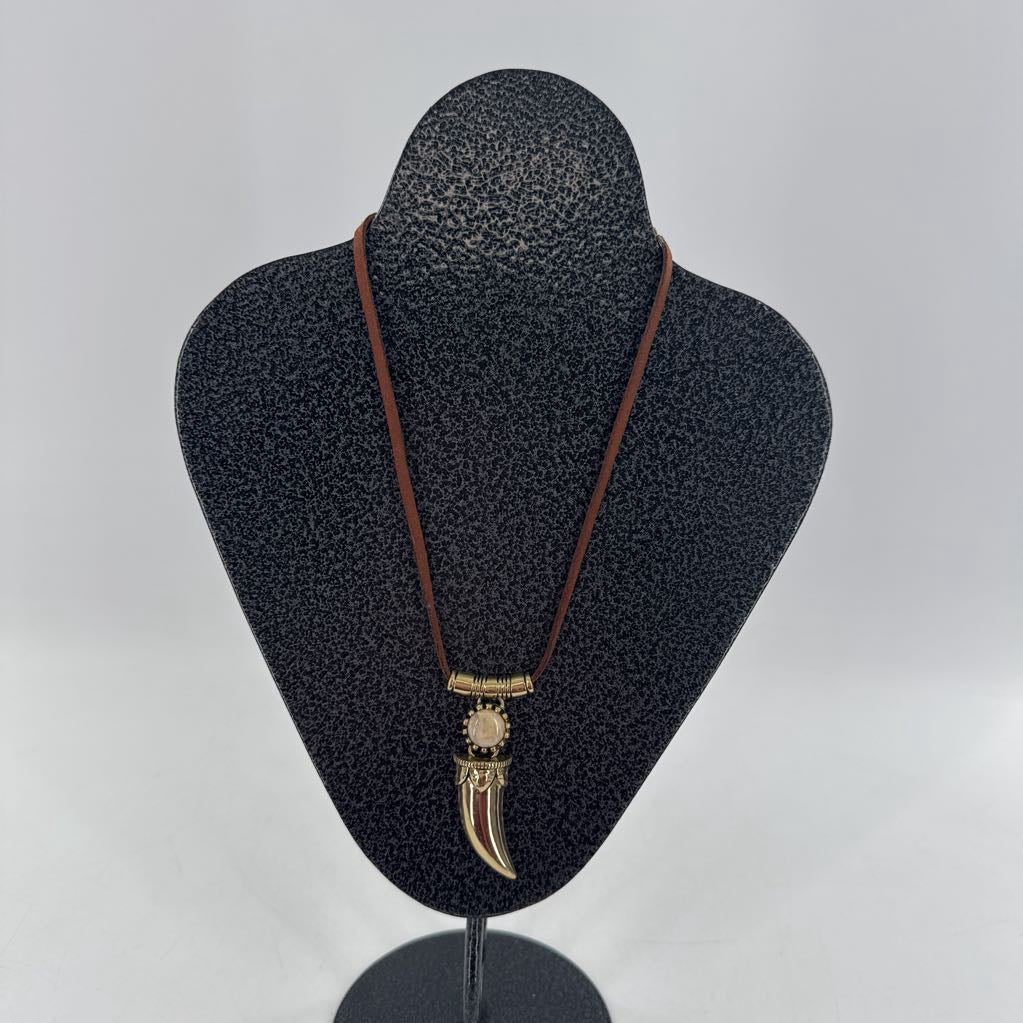 12" brown cord gold horn pendant necklace