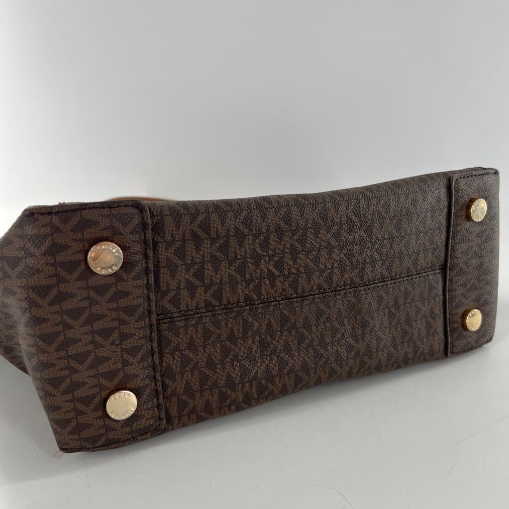 monogram top zip satchel w/ slip pocket