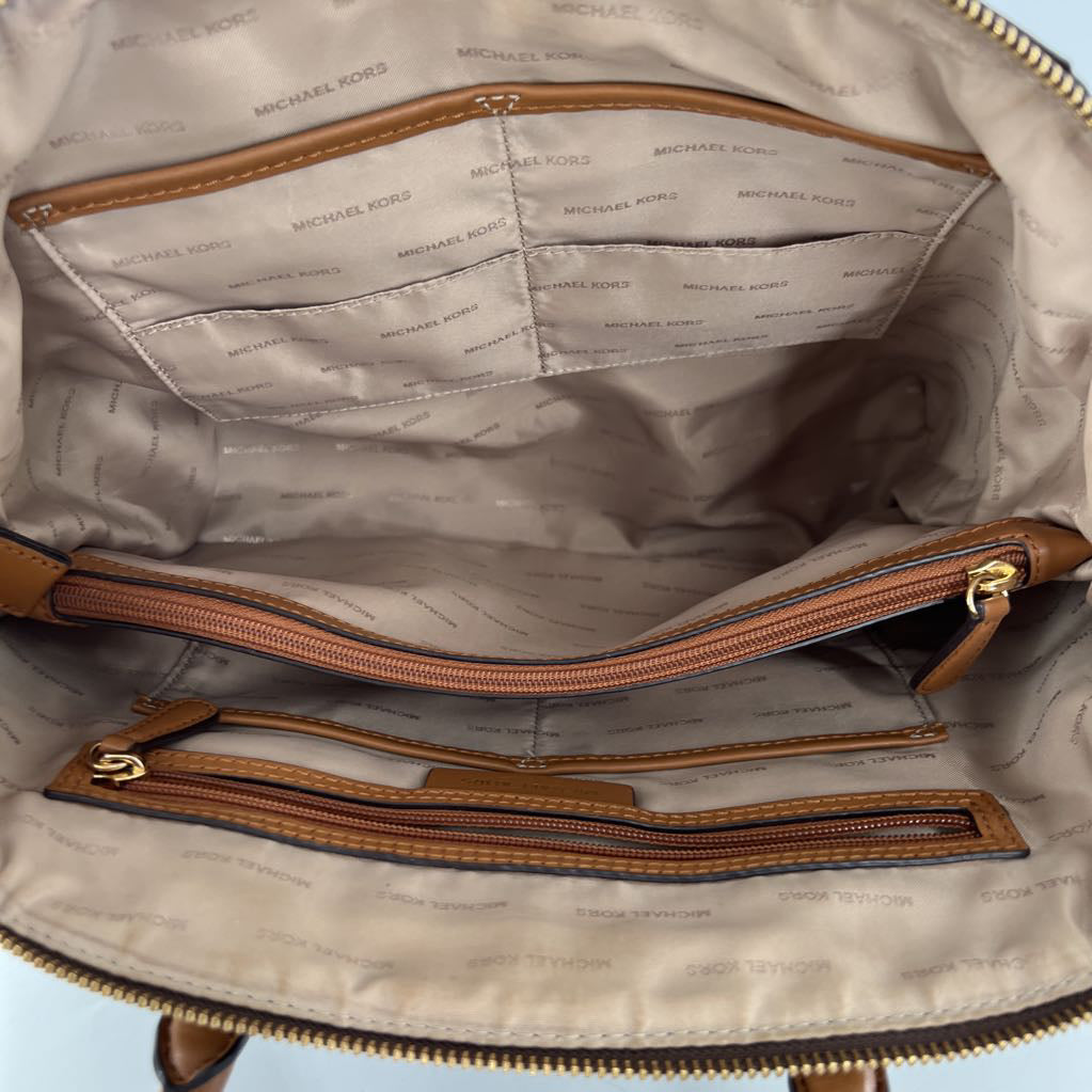 monogram top zip satchel w/ slip pocket