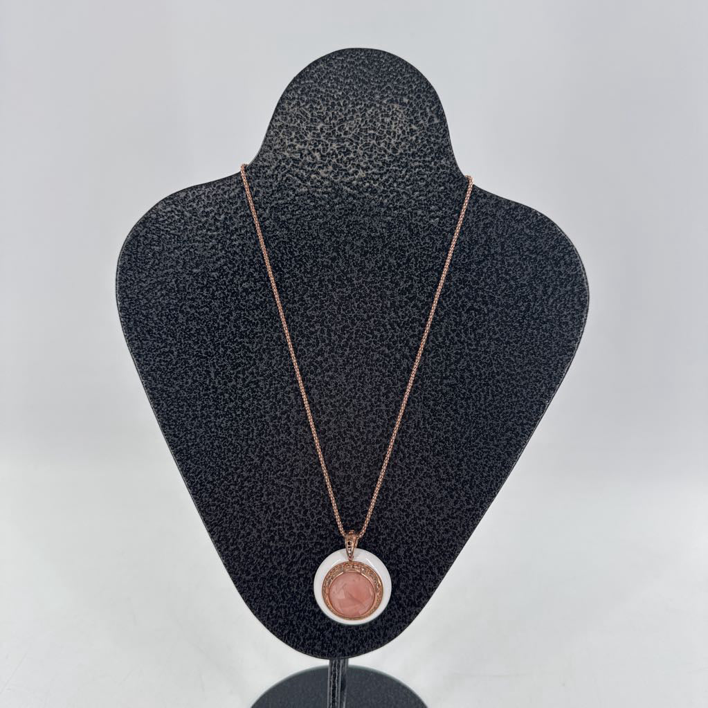 10" rose gold round white pandant necklace