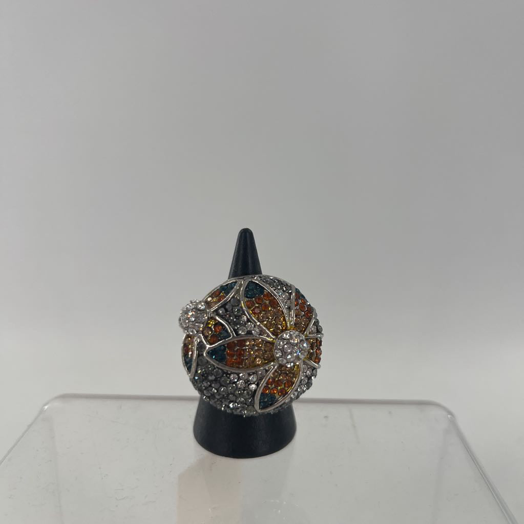 sz5 silver crystal floral ring