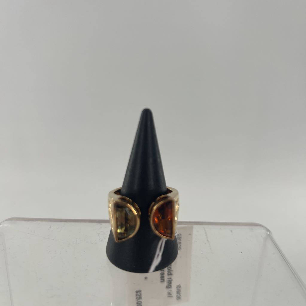 sz8 .925 gold ring w/ brown & green stones