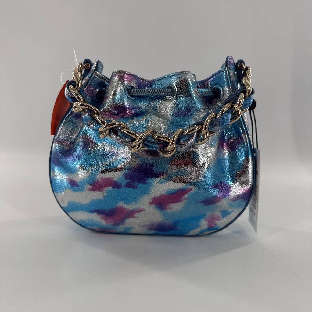R285 bucket/drawstring metallic chain strap bag