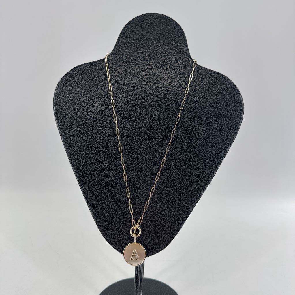 12" gold chain mother of pearl A pendant necklace