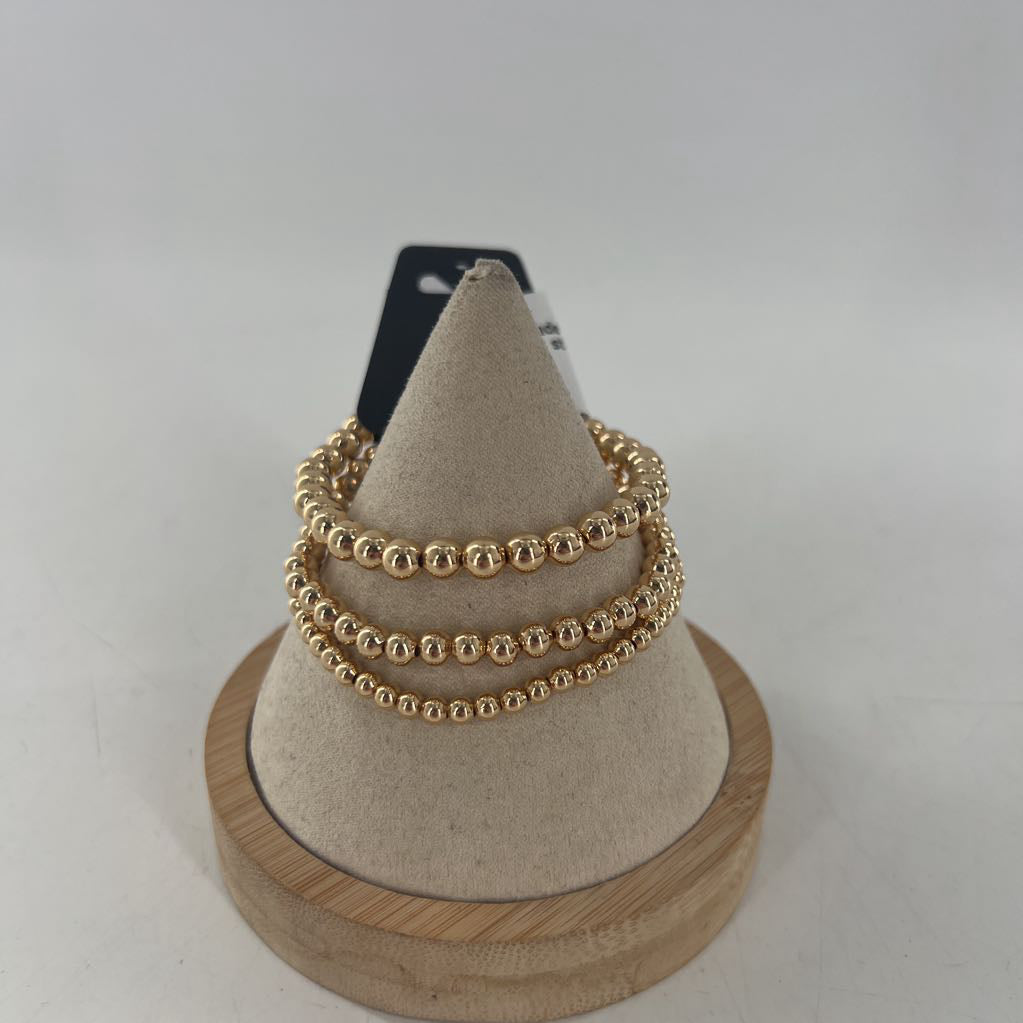 gold beaded stretch bracelet stack