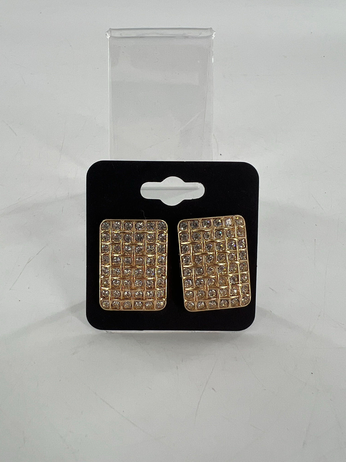gold rectangle cz earrings