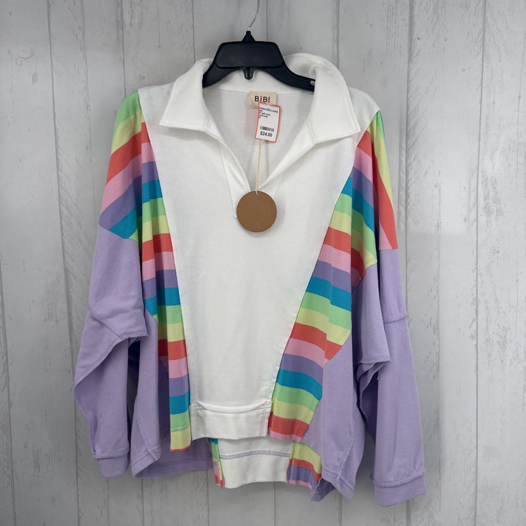 M split neck rainbow striped sweatshirt
