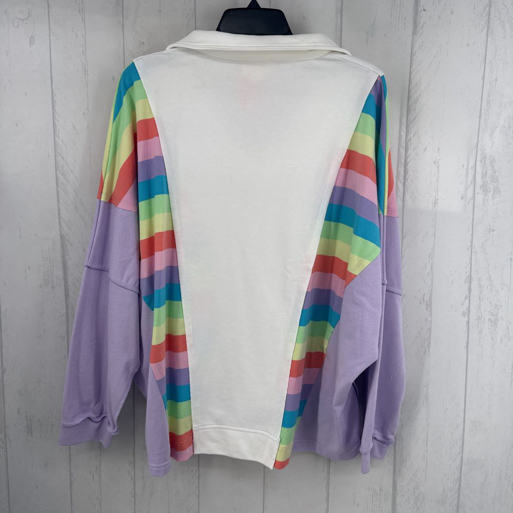 M split neck rainbow striped sweatshirt