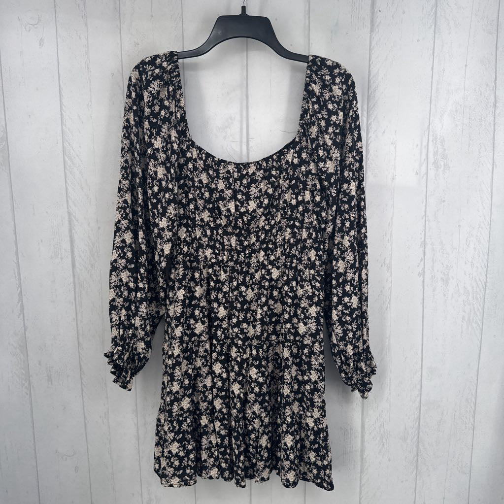 M flo print smocked l/s dress