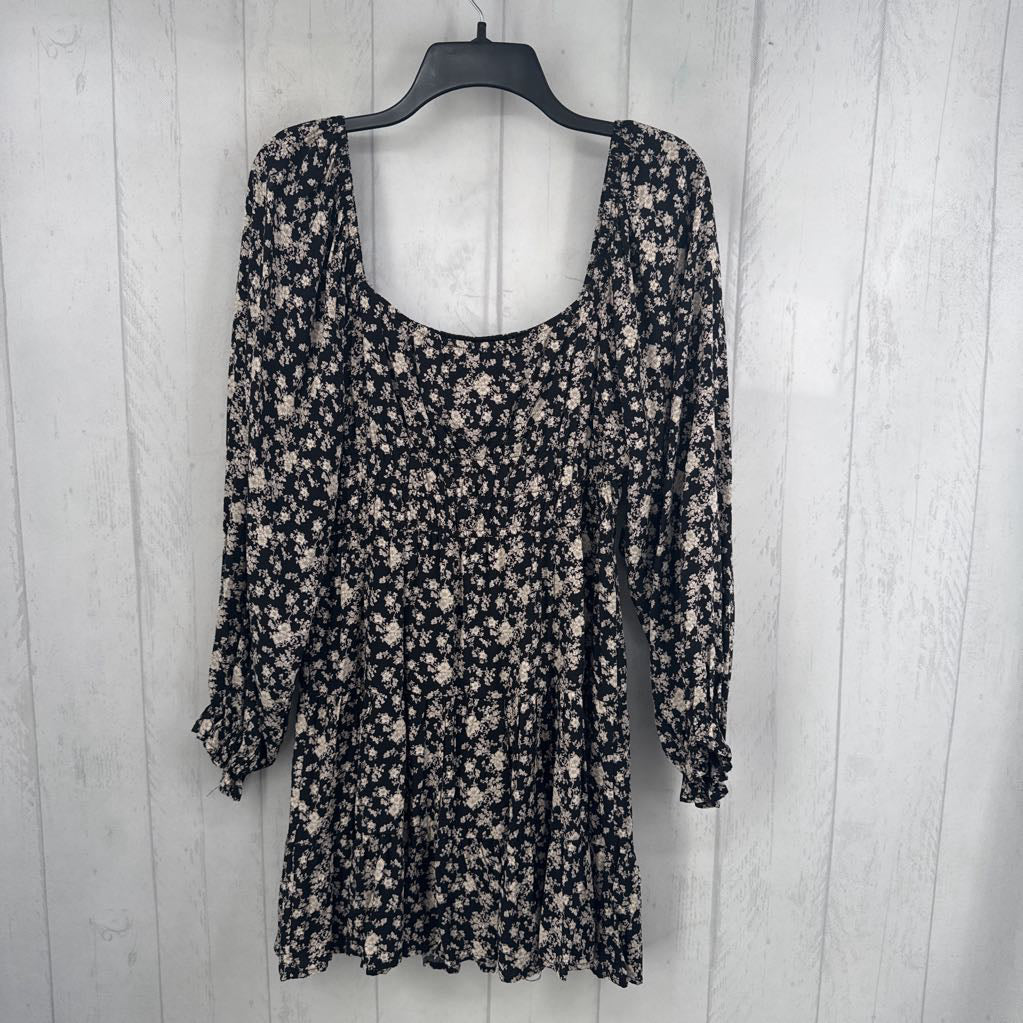 M flo print smocked l/s dress