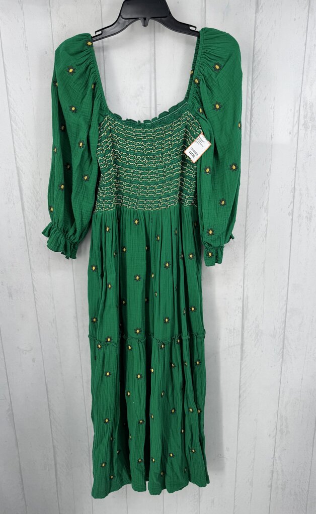 M embroidered smocked 3/4 slv dress