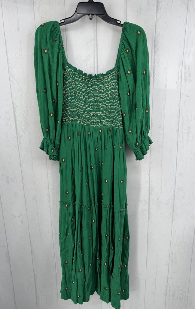 M embroidered smocked 3/4 slv dress