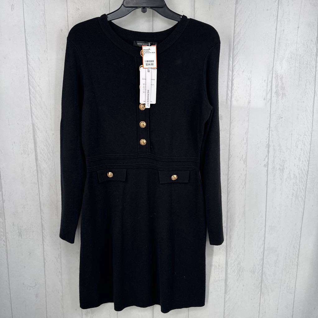 S gold button detail l/s knit dress
