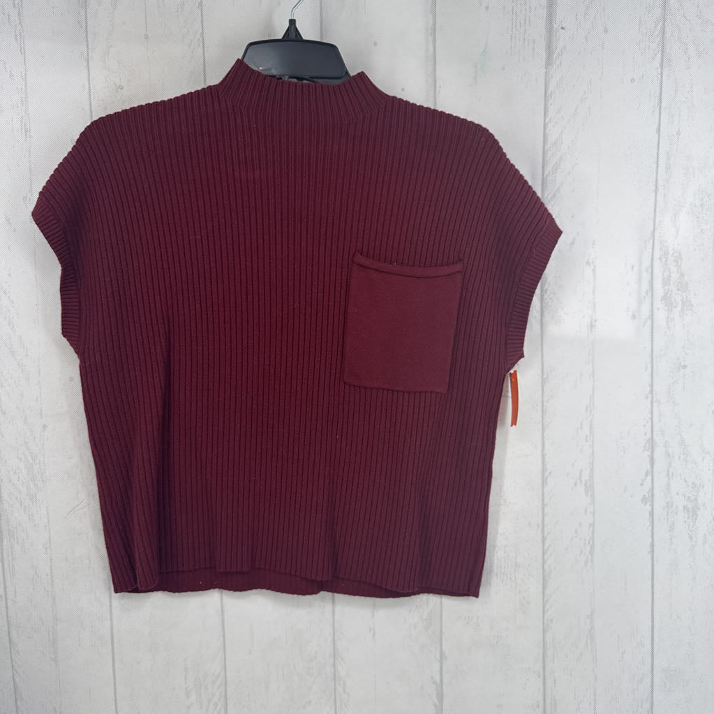 M rib knit mock neck cap slv sweater