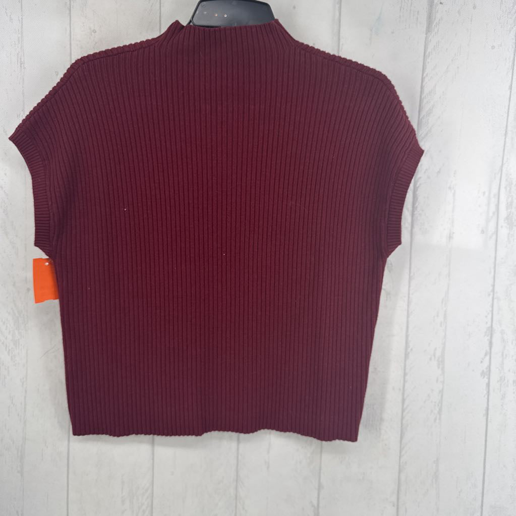 M rib knit mock neck cap slv sweater