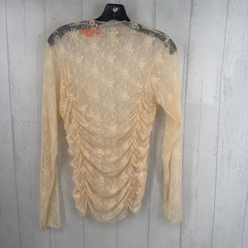 L lace ruched sides l/s top