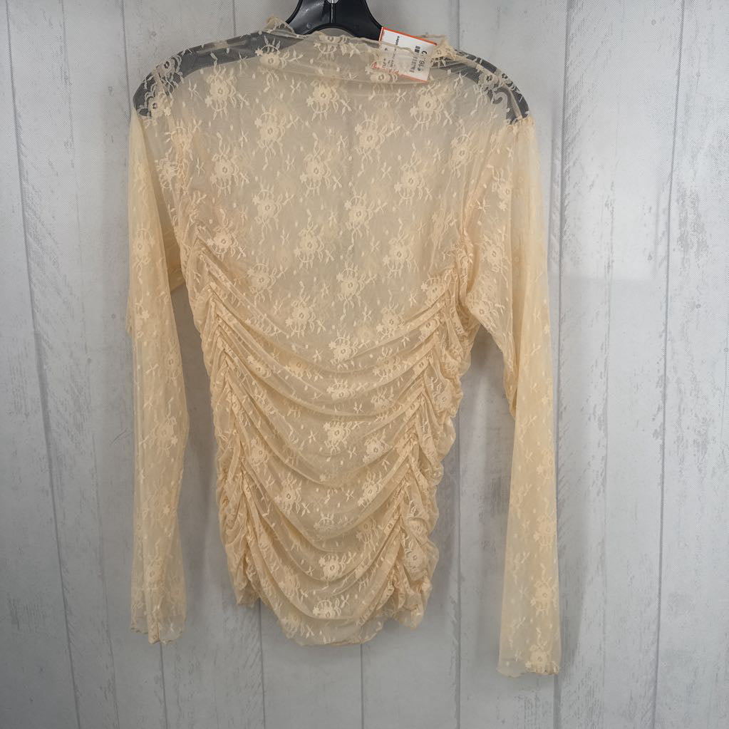 L lace ruched sides l/s top
