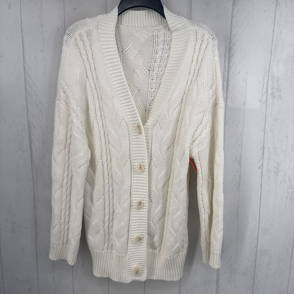 S cable knit button front cardi