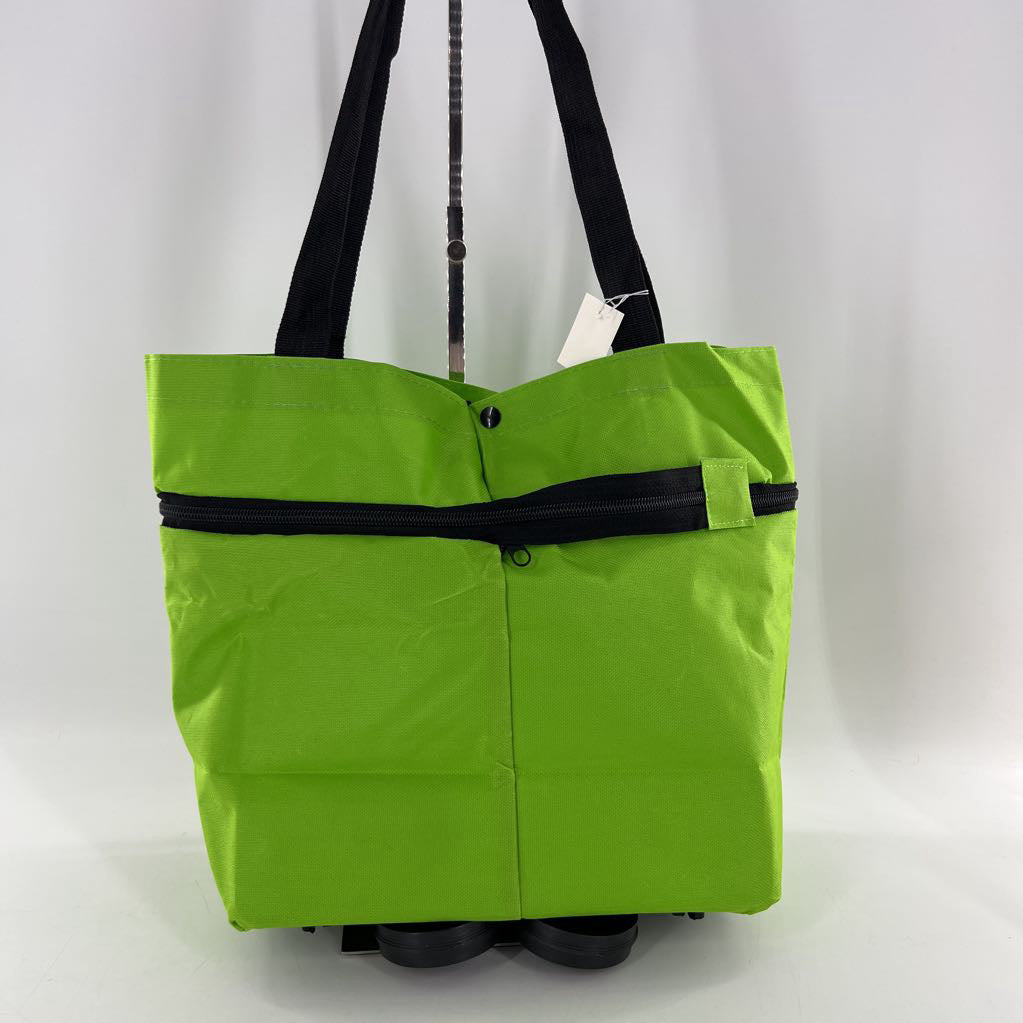 green foldable wheeled tote bag